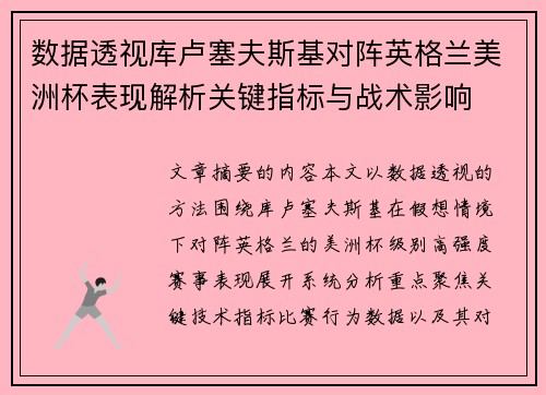 数据透视库卢塞夫斯基对阵英格兰美洲杯表现解析关键指标与战术影响